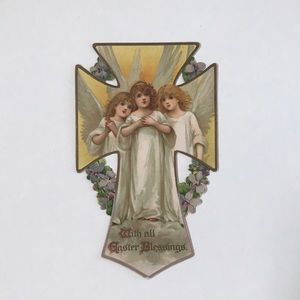 Antique Easter Die Cut Cross Angels Ernest Nister Postcard Embossed Bookmark